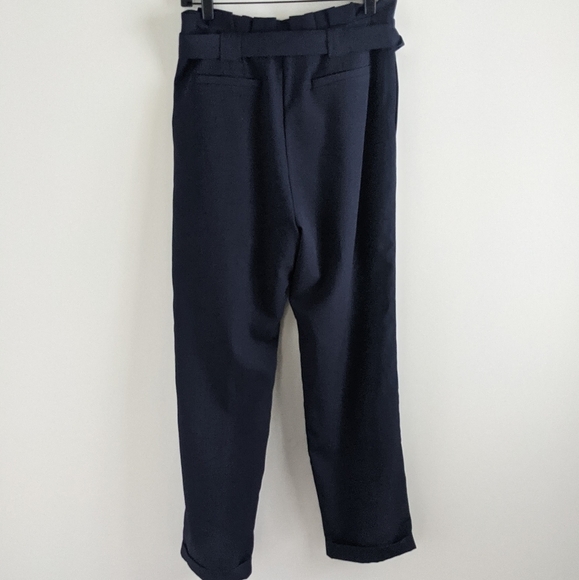 ENGLISH Factory High Rise Navy Blue Paper Bag Waist Pants M Ruffle - Picture 4 of 10